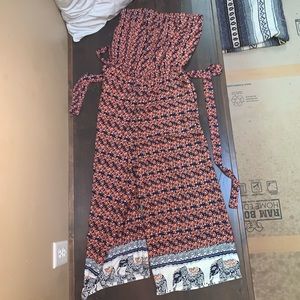 worn once orange and navy blue strapless jump suit